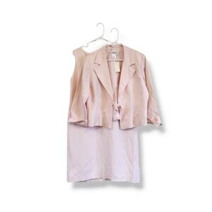 Coldwater Creek Pink Linen Blend Dress and Jacket Set Size 16 P Tie Front Suit
